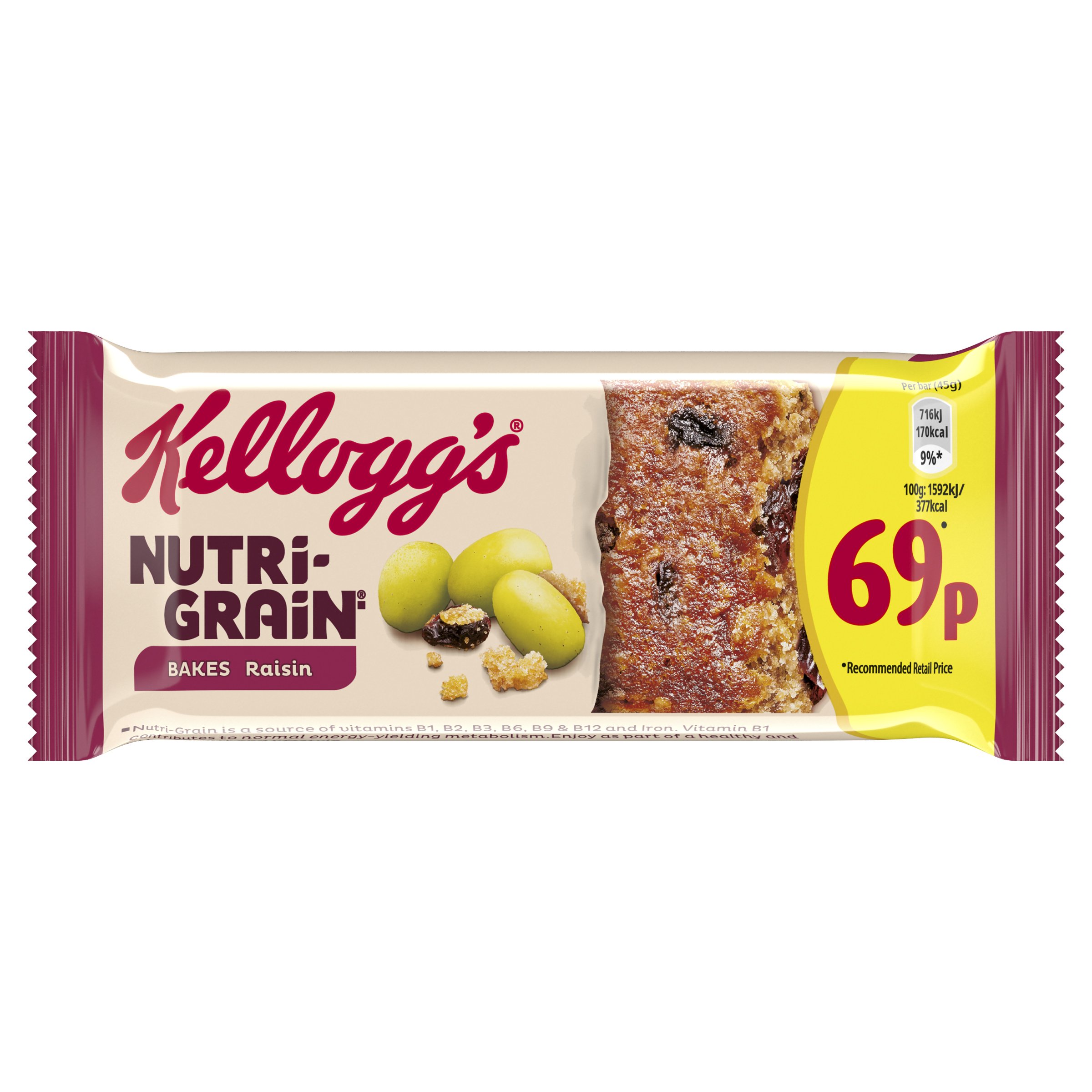 Kellogg's Nutri-Grain Bakes Raisin Single Snack Bar 45g PMP